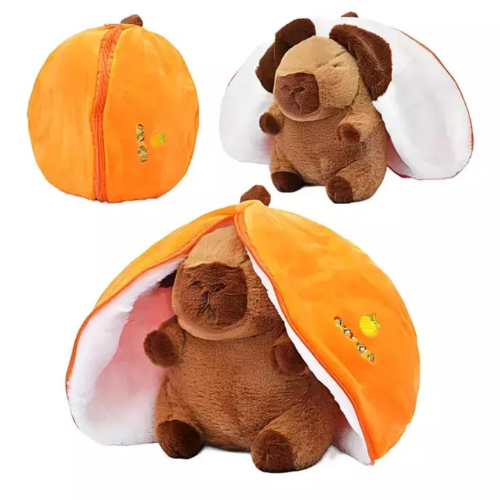 Peluche Capibara con Cobija Naranja – 2 en 1