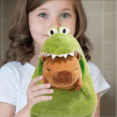 Peluche 2 en 1 Dinosaurio con Capibara – Suave y Divertido