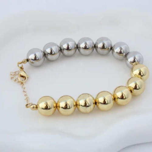Pulsera Bicolor Esferas Doradas y Plateadas