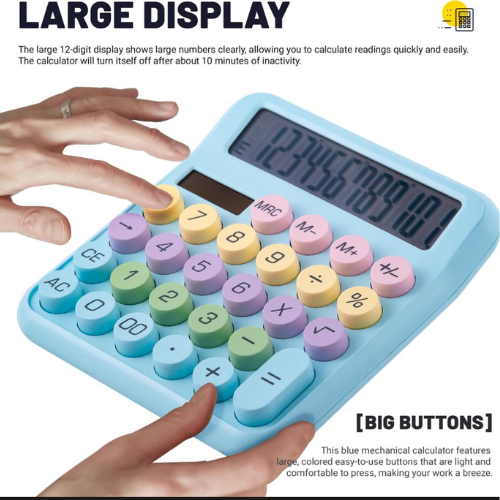 Calculadora Grande Multicolor con Pantalla de 12 Dígitos