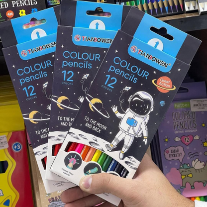 Caja de Lápices de Colores Tianbowen – 12 Unidades Diseño Espacial