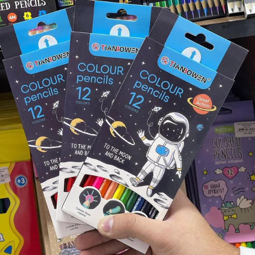 Caja de Lápices de Colores Tianbowen – 12 Unidades Diseño Espacial