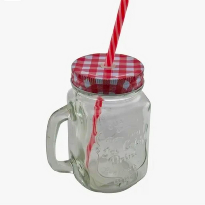 Vasos Mason Jar con Tapa y Pitillo – Colores Surtidos